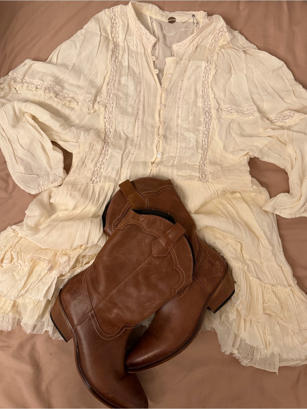 Cream Boho Lace Tiered Dress
